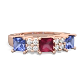 Ruby Three Stone Diamond Cluster 14K Rose Gold ring R2592