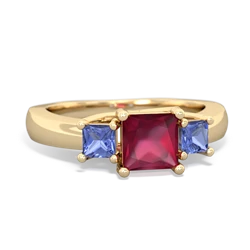 Ruby Three Stone Trellis 14K Yellow Gold ring R4015