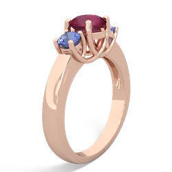 Ruby Three Stone Round Trellis 14K Rose Gold ring R4018