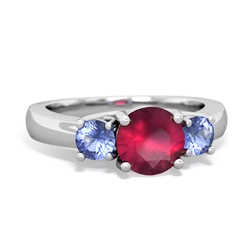 Ruby Three Stone Round Trellis 14K White Gold ring R4018