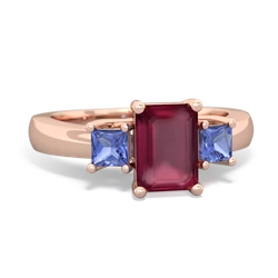 Ruby Three Stone Emerald-Cut Trellis 14K Rose Gold ring R4021