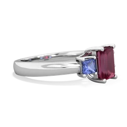 Ruby Three Stone Emerald-Cut Trellis 14K White Gold ring R4021