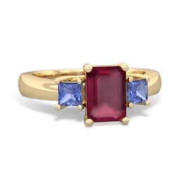 Ruby Three Stone Emerald-Cut Trellis 14K Yellow Gold ring R4021