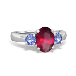 Ruby Three Stone Oval Trellis 14K White Gold ring R4024