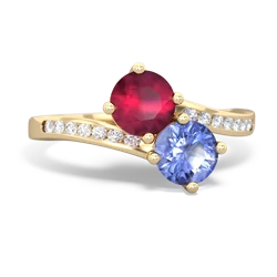 Ruby Channel Set Two Stone 14K Yellow Gold ring R5303