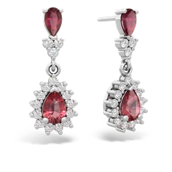 Ruby Halo Pear Dangle 14K White Gold earrings E1882