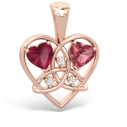 Ruby Celtic Trinity Heart 14K Rose Gold pendant P5331