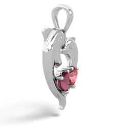 Ruby Dolphin Heart 14K White Gold pendant P5820