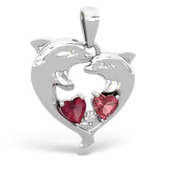 Ruby Dolphin Heart 14K White Gold pendant P5820