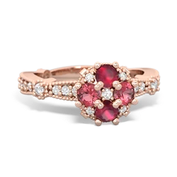 Ruby Sparkling Tiara Cluster 14K Rose Gold ring R26293RD