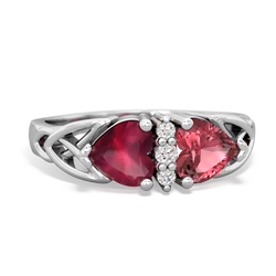 Ruby Celtic Knot Double Heart 14K White Gold ring R5040