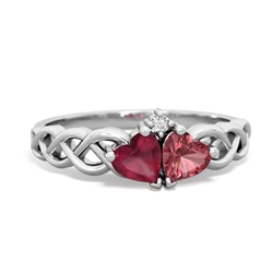 Ruby Heart To Heart Braid 14K White Gold ring R5870