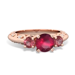 Ruby Art Deco Eternal Embrace Engagement 14K Rose Gold ring C2003