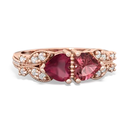 Ruby Diamond Butterflies 14K Rose Gold ring R5601