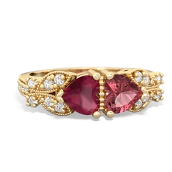 Ruby Diamond Butterflies 14K Yellow Gold ring R5601