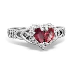 Ruby Celtic Knot Two Hearts As One 14K White Gold ring R2644HRT