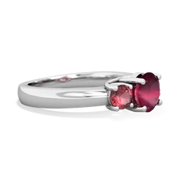 Ruby Three Stone Round Trellis 14K White Gold ring R4018