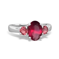 Ruby Three Stone Oval Trellis 14K White Gold ring R4024