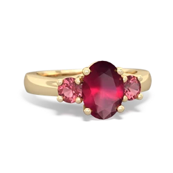 Ruby Three Stone Oval Trellis 14K Yellow Gold ring R4024