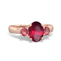 Ruby Three Stone Oval Trellis 14K Rose Gold ring R4024