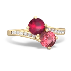 Ruby Channel Set Two Stone 14K Yellow Gold ring R5303