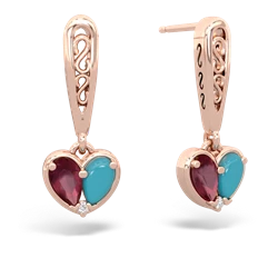 Ruby Filligree Heart 14K Rose Gold earrings E5070