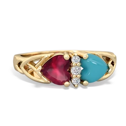 Ruby Celtic Knot Double Heart 14K Yellow Gold ring R5040