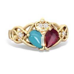 Ruby 'One Heart' Celtic Knot Claddagh 14K Yellow Gold ring R5322