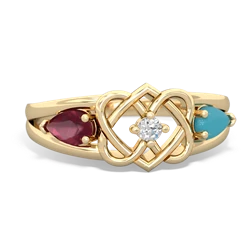 Ruby Hearts Intertwined 14K Yellow Gold ring R5880