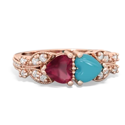 Ruby Diamond Butterflies 14K Rose Gold ring R5601