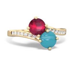 Ruby Channel Set Two Stone 14K Yellow Gold ring R5303