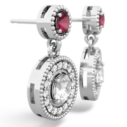 Ruby Halo Dangle 14K White Gold earrings E5319