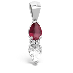 Ruby Bowtie Drop 14K White Gold pendant P0865