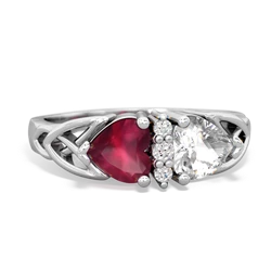 Ruby Celtic Knot Double Heart 14K White Gold ring R5040