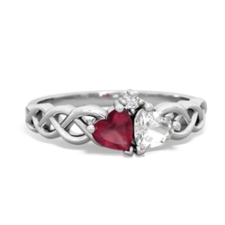 Ruby Heart To Heart Braid 14K White Gold ring R5870