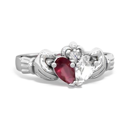 Ruby 'Our Heart' Claddagh 14K White Gold ring R2388