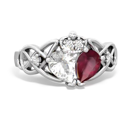 Ruby 'One Heart' Celtic Knot Claddagh 14K White Gold ring R5322