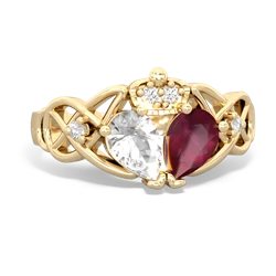 Ruby 'One Heart' Celtic Knot Claddagh 14K Yellow Gold ring R5322