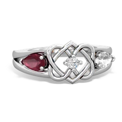 Ruby Hearts Intertwined 14K White Gold ring R5880