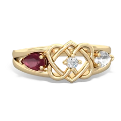 Ruby Hearts Intertwined 14K Yellow Gold ring R5880