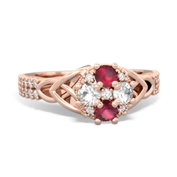 Ruby Celtic Knot Cluster Engagement 14K Rose Gold ring R26443RD