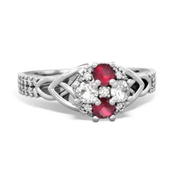 Ruby Celtic Knot Cluster Engagement 14K White Gold ring R26443RD