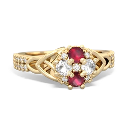 Ruby Celtic Knot Cluster Engagement 14K Yellow Gold ring R26443RD