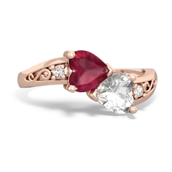 Ruby Snuggling Hearts 14K Rose Gold ring R2178