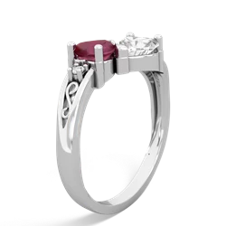 Ruby Snuggling Hearts 14K White Gold ring R2178