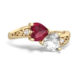 Ruby Snuggling Hearts 14K Yellow Gold ring R2178