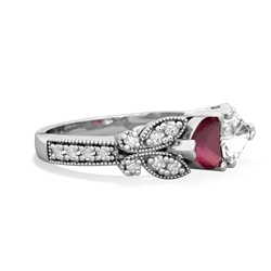 Ruby Diamond Butterflies 14K White Gold ring R5601