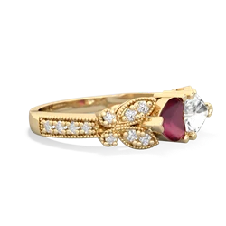 Ruby Diamond Butterflies 14K Yellow Gold ring R5601