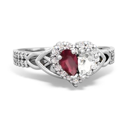 Ruby Celtic Knot Two Hearts As One 14K White Gold ring R2644HRT