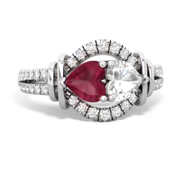 Ruby Art-Deco Keepsake 14K White Gold ring R5630